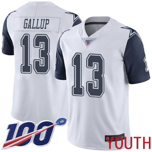 Youth Dallas Cowboys Limited White Michael Gallup #13 100th Season Rush Vapor Untouchable NFL Jersey->youth nfl jersey->Youth Jersey